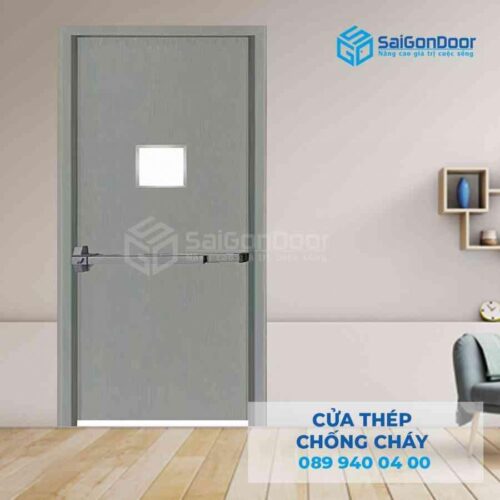 Cửa thép chống cháy SGD-TCC-P1G1 xám thanh thoát hiểm